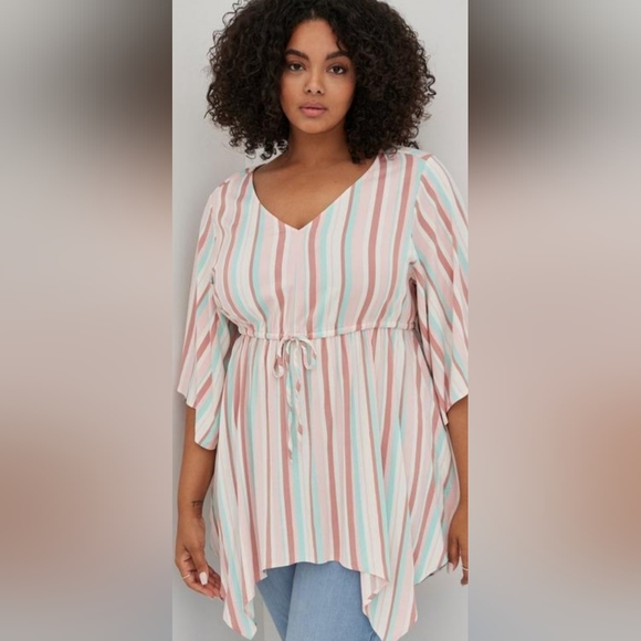 Torrid, NWOT, Babydoll Top, Stretch Challis Stripe Pink, Size 3X - Picture 6 of 9